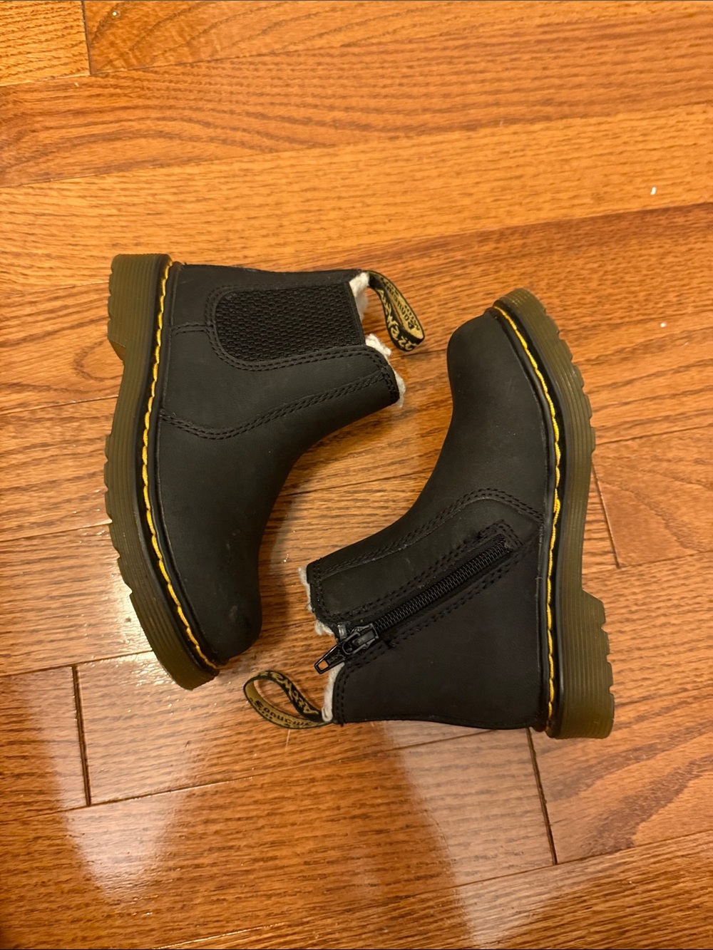 Dr. Martens Kids Black Chelsea Side-Zip Boots with Yellow Stitching 8